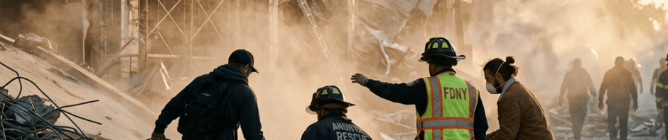 Emergency responders and civilians coordinating through smoke